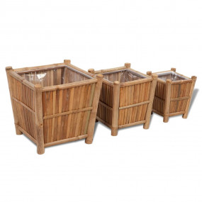 Raised Bed Set of 3 Natural Bamboo Bamboo