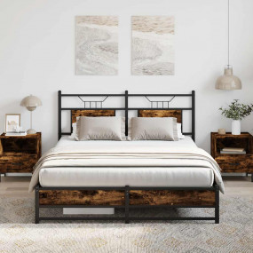 Bed Frame Smoked Oak Engineered Wood and Steel Full Sty...