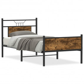 Bed Frame Smoked Oak Engineered Wood and Steel Small Si...
