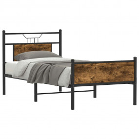 Bed Frame Smoked Oak Engineered wood and steel Single B...