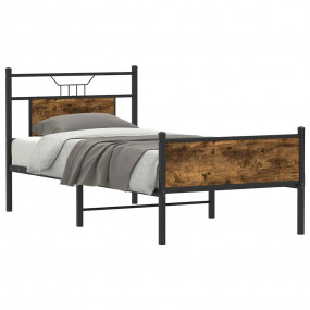 Bed Frame Smoked Oak Engineered wood and steel Single B...