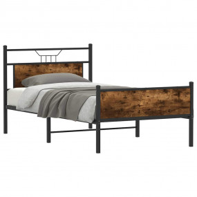Bed Frame Smoked Oak Engineered Wood, Steel Twin Bed Fr...
