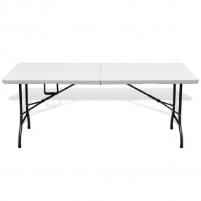 Garden Table White Steel Frame, HDPE Tabletop Compact F...