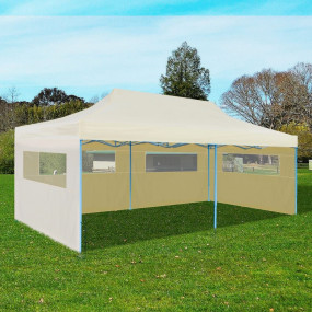 Gazebo Cream Powder-Coated Steel 9.8 x 19.7 ft Foldable...