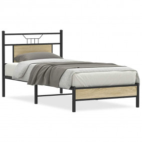 Bed Frame Sonoma Oak Engineered Wood and Steel Twin Bed...