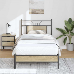 Bed Frame Sonoma Oak Engineered wood and steel Twin Bed...
