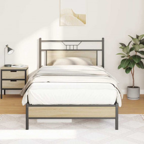 Bed Frame Sonoma oak Engineered wood and steel Twin Bed...