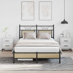 Bed Frame Sonoma Oak Engineered Wood and Steel Small Do...