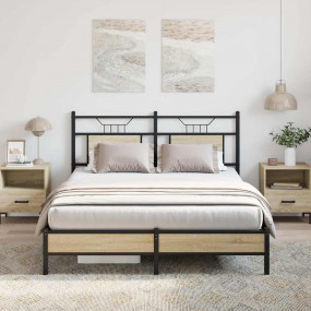 Bed Frame Sonoma oak Engineered wood and steel