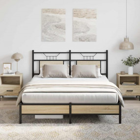 Bed Frame Sonoma Oak Engineered wood and steel King Bed...