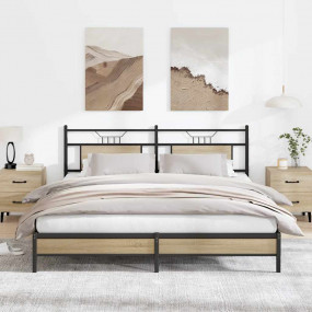 Bed Frame Sonoma Oak Engineered Wood, Steel Double Bed ...