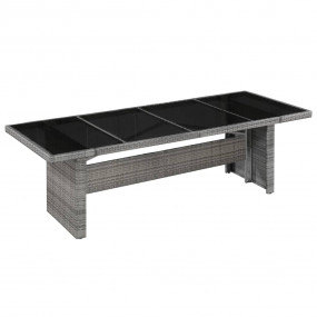 Dining Table Grey and Black PE Rattan, Glass, Powder-Co...