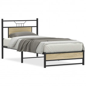 Bed Frame Sonoma oak Engineered wood and steel Twin Bed...