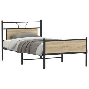 Bed Frame Sonoma oak Engineered wood and steel Twin Bed...