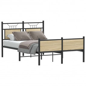 Bed Frame Sonoma Oak Engineered Wood and Steel Double B...