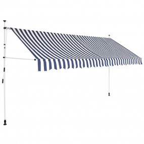 Retractable Awning Blue and White Polyester with PU coa...