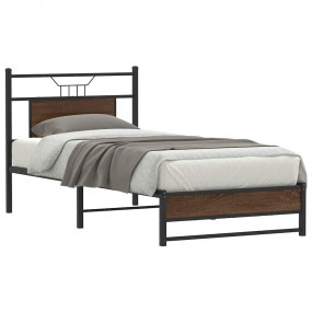 Bed Frame Brown Oak Engineered Wood, Steel Twin Bed Fra...