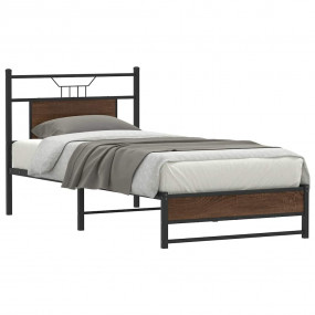 Bed Frame Brown Oak Engineered wood, Steel Twin Bed Fra...