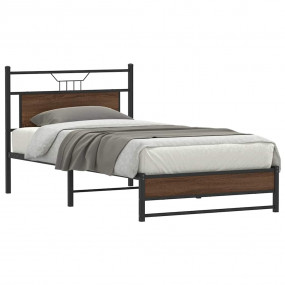 Bed Frame Brown Oak Engineered Wood and Steel Single Be...