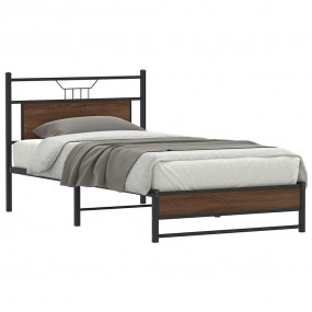 Bed Frame Brown oak Engineered wood and steel Single Be...