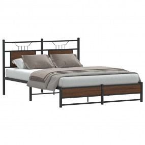 Bed Frame Brown oak Engineered wood and steel 54 x 75 i...