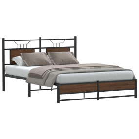 Bed Frame Brown Oak Engineered Wood, Steel King Size Be...