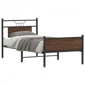 Bed Frame Brown Oak Engineered Wood and Steel Small Sin...