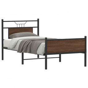 Bed Frame Brown Oak Engineered Wood and Steel Single Be...