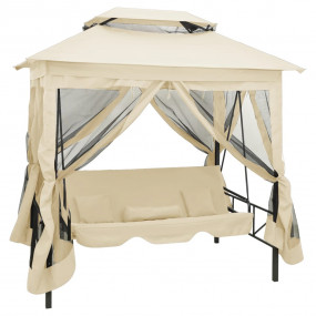 Garden Swing Chair Cream White Polyester and Powder-Coa...