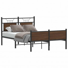 Bed Frame Brown oak Engineered wood, Steel Double Bed F...
