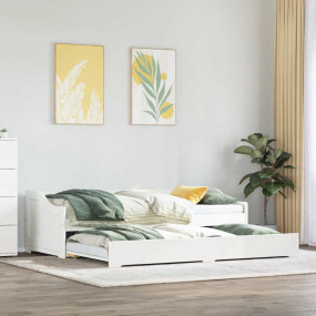 Day Bed White Solid Pine Wood Single Daybed, Double whe...