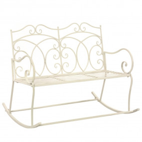 Garden Bench Antique White Wrought Iron 40.9 in Decorat...