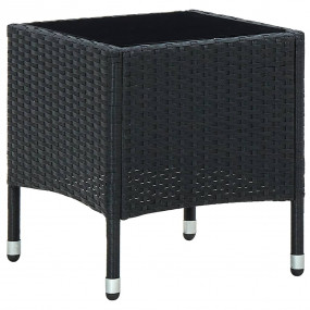 Garden Table Black PE rattan, steel, glass Small Portab...