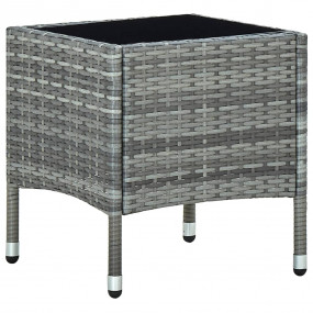 Garden Table Grey PE Rattan, Steel, Glass Small Durable