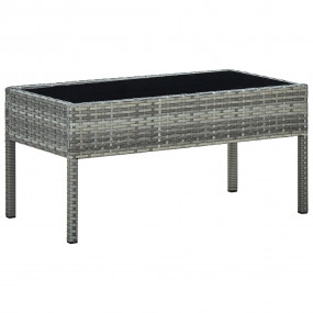 Garden Table Grey PE Rattan, Steel, Glass Medium Durabl...