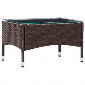 Outdoor Table Brown PE rattan, Glass 23.6x15.7x14.2 in ...