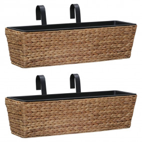 Planter Set of 2 Brown, Black Water hyacinth, Steel, Pl...