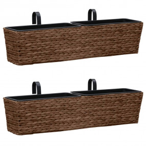 Plant Pot Set of 2 Brown Water Hyacinth, Steel, Plastic