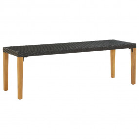 Garden Bench Black, Natural Wood Poly Rattan, Solid Aca...