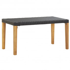 Garden Bench Black Poly Rattan and Solid Acacia Wood Me...