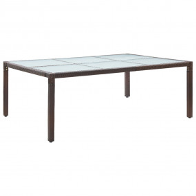 Outdoor Dining Table Brown PE rattan, milky tempered gl...
