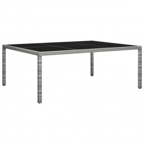 Outdoor Dining Table Grey PE rattan, black tempered gla...