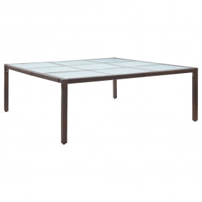 Outdoor Dining Table Brown Poly Rattan, Tempered Glass ...