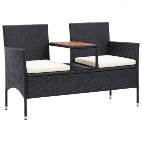 Garden Bench Black PE rattan 2-seater Removable Covers