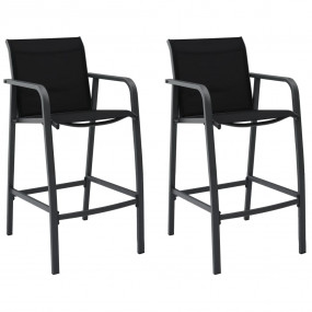 Garden Bar Chair Set of 2 Black Steel, Textilene Standa...