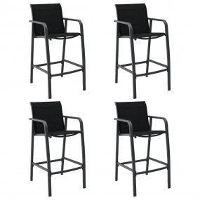 Garden Bar Chair Set of 4 Black Textilene, Steel Standa...