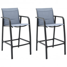 Garden Bar Chair Set of 2 Grey Textilene, Steel Adjusta...