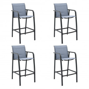 Garden Bar Chair Set of 4 Grey Textilene, Steel Standar...