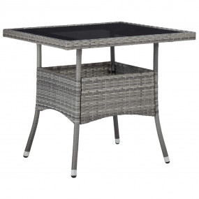 Dining Table Grey PE rattan and steel frame, tempered g...