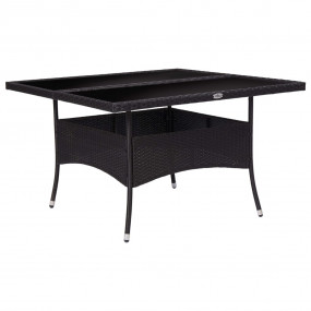 Dining Table Black Poly Rattan, Steel, Tempered Glass M...